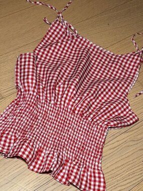 Shein Red Gingham Smocked Top
